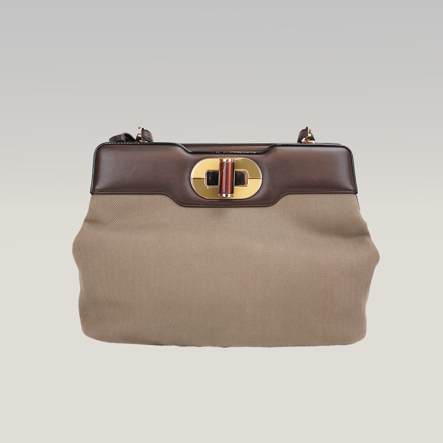 Bvlgari Isabella Rossellini Beige Canvas & Brown Leather Top Handle Bag