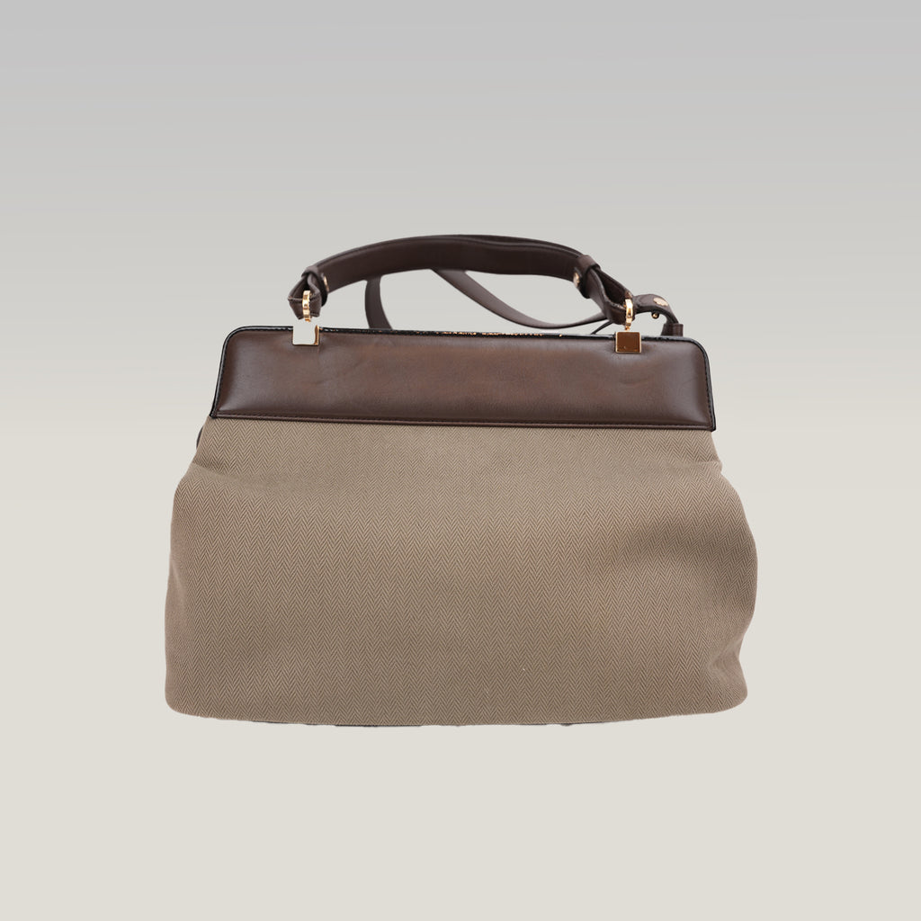 Bvlgari Isabella Rossellini Beige Canvas & Brown Leather Top Handle Bag