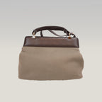 Bvlgari Isabella Rossellini Beige Canvas & Brown Leather Top Handle Bag