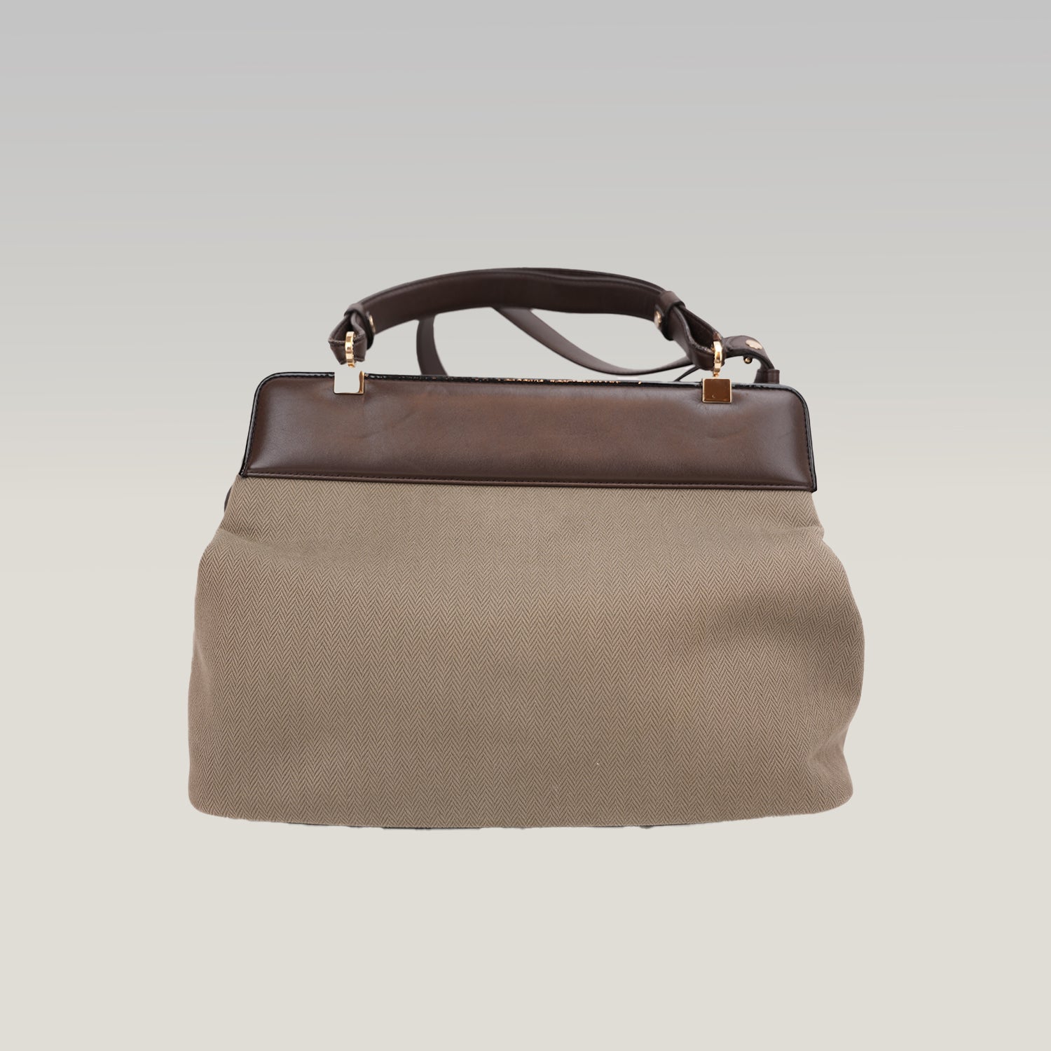 Bvlgari Isabella Rossellini Beige Canvas & Brown Leather Top Handle Bag