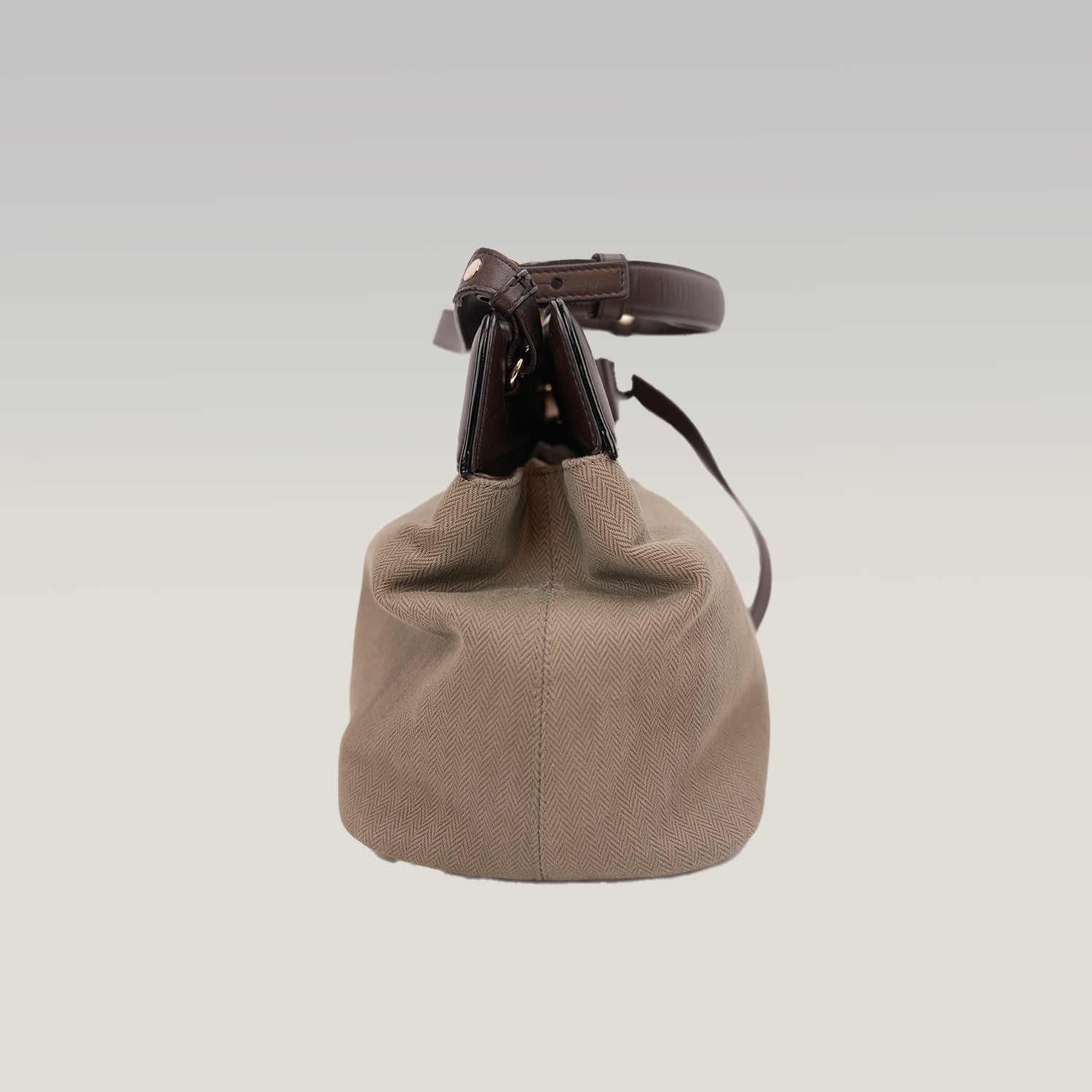 Bvlgari Isabella Rossellini Beige Canvas & Brown Leather Top Handle Bag
