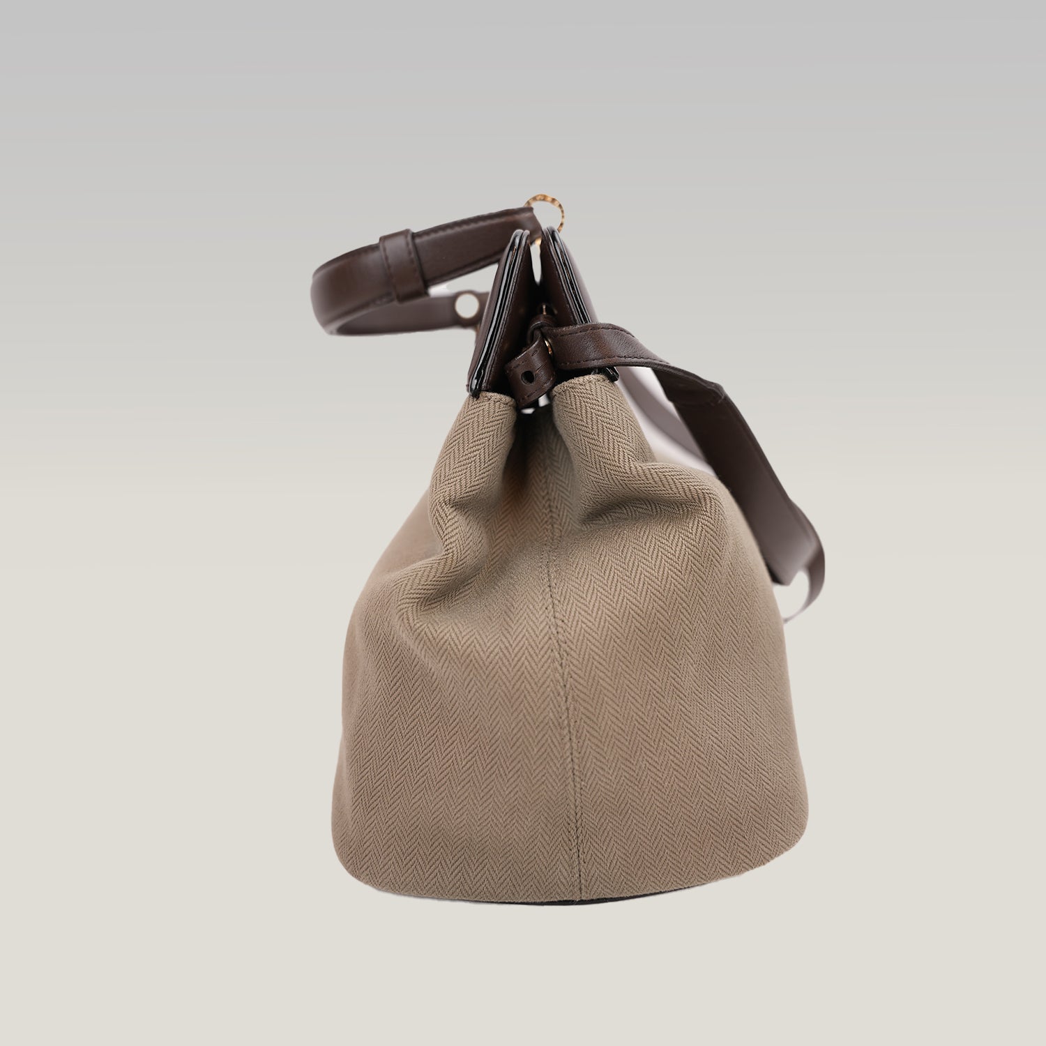 Bvlgari Isabella Rossellini Beige Canvas & Brown Leather Top Handle Bag