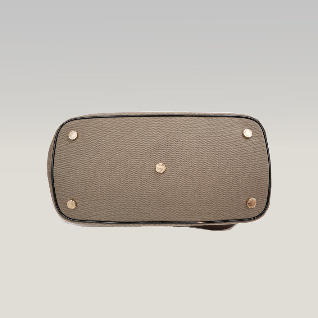 Bvlgari Isabella Rossellini Beige Canvas & Brown Leather Top Handle Bag