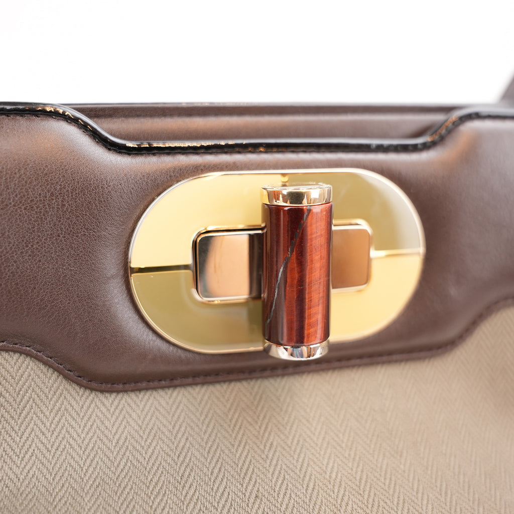 Bvlgari Isabella Rossellini Beige Canvas & Brown Leather Top Handle Bag