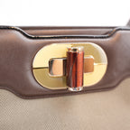 Bvlgari Isabella Rossellini Beige Canvas & Brown Leather Top Handle Bag