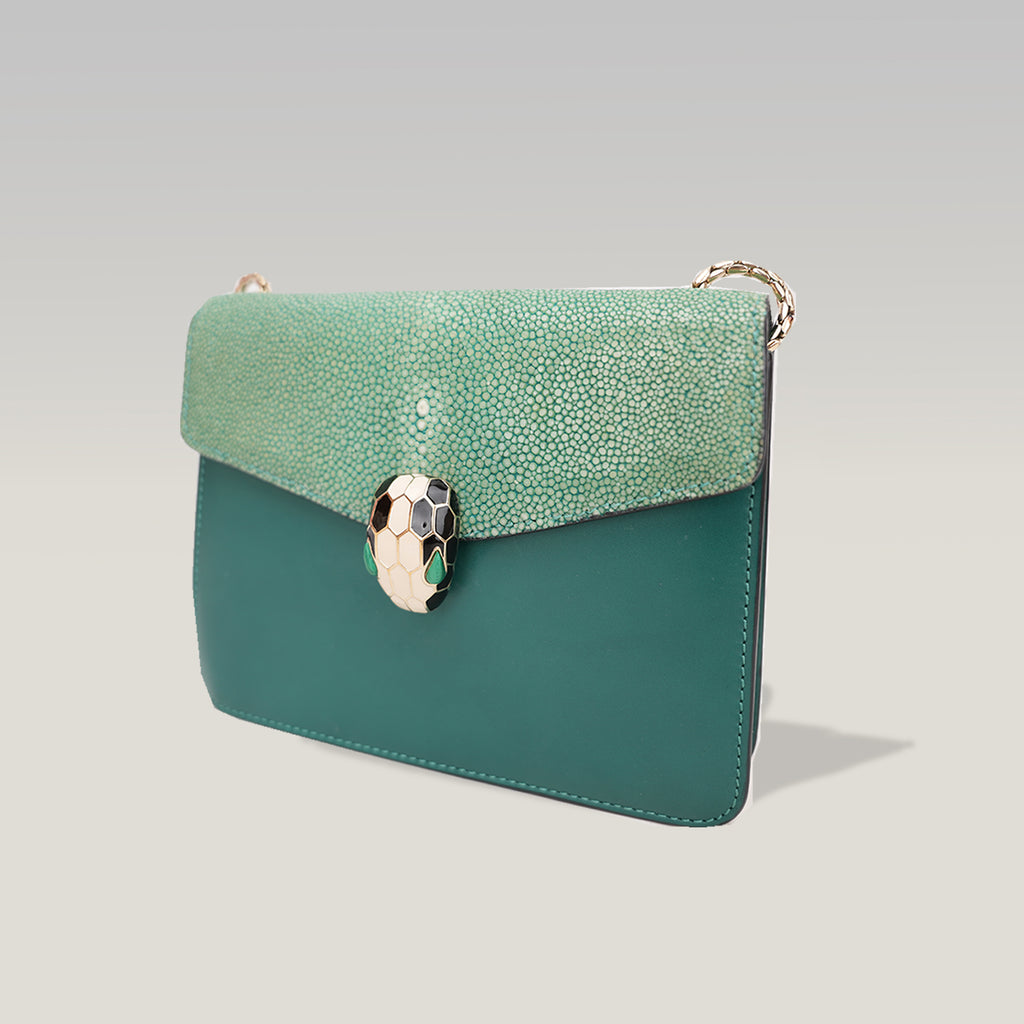 Bvlgari Serpenti Forever Small Crossbody Bag Verde in Pelle con Chiusura Snake Head