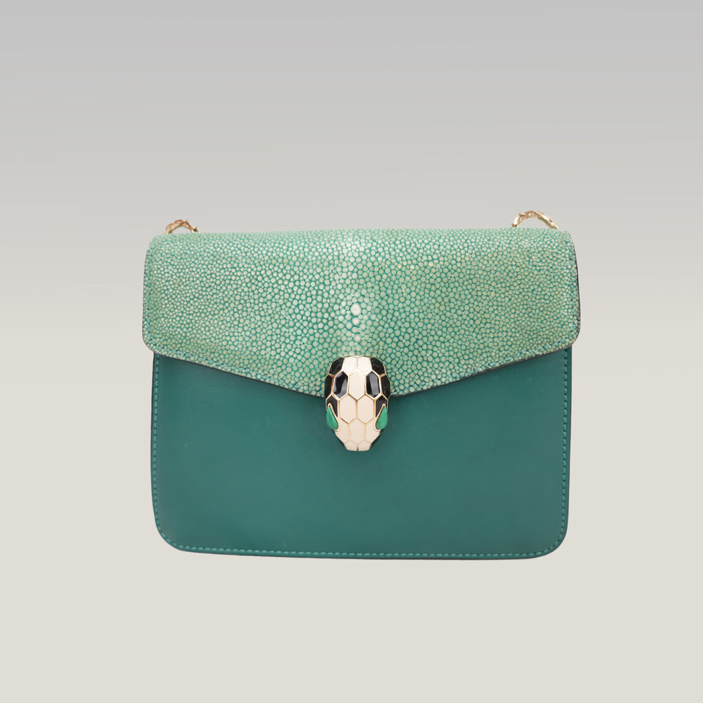 Bvlgari Serpenti Forever Small Crossbody Bag Verde in Pelle con Chiusura Snake Head