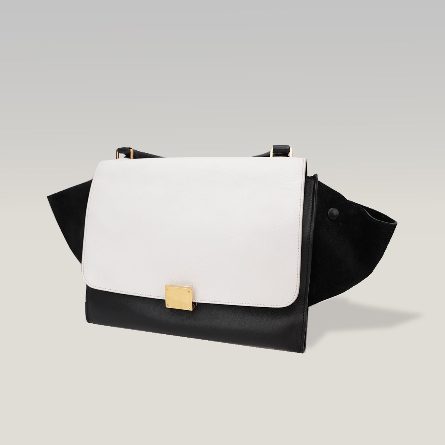 Celine Trapeze Bicolor Leather & Suede Shoulder Bag Black White Medium