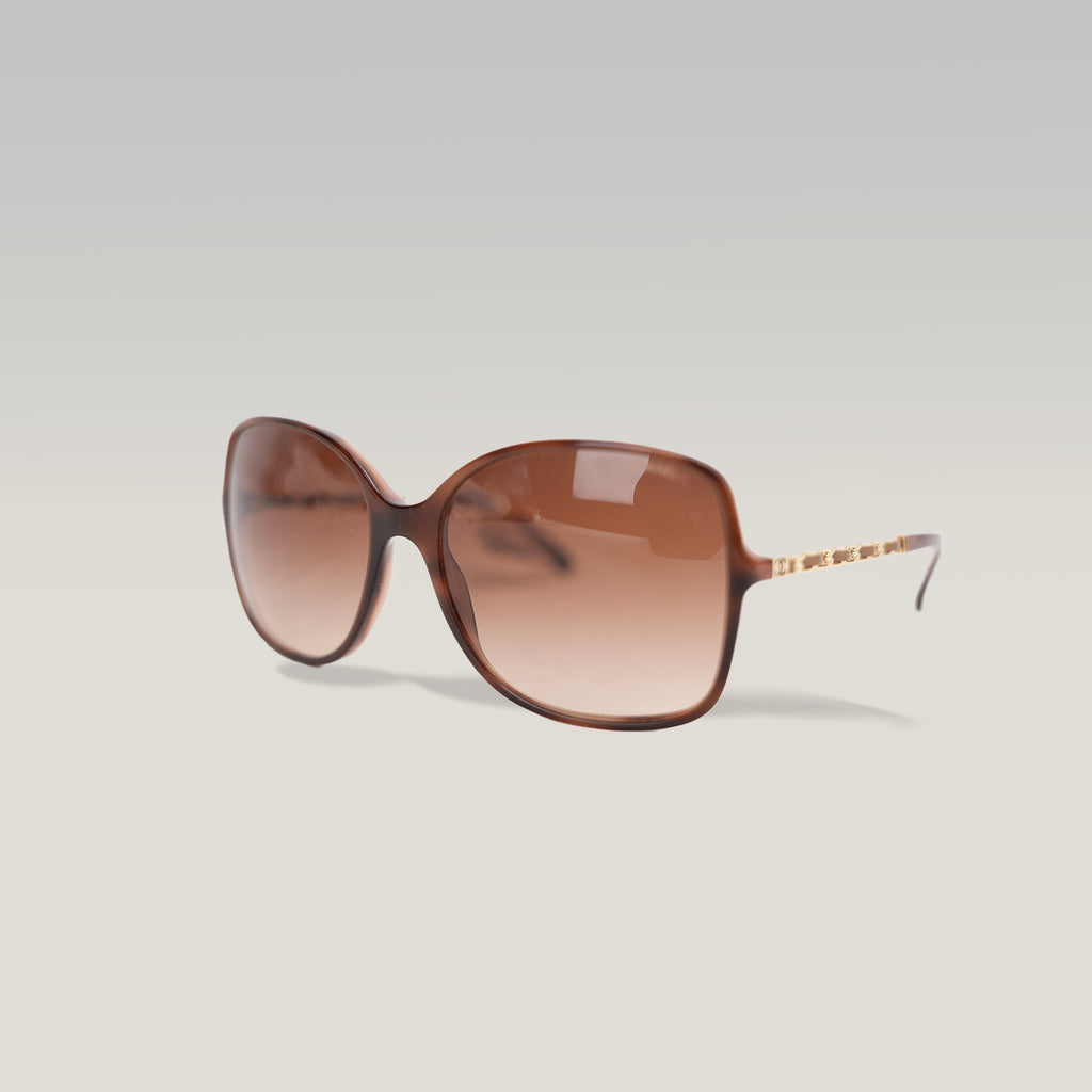 Chanel Brown Gradient Square Sunglasses with Lambskin Chain Detail