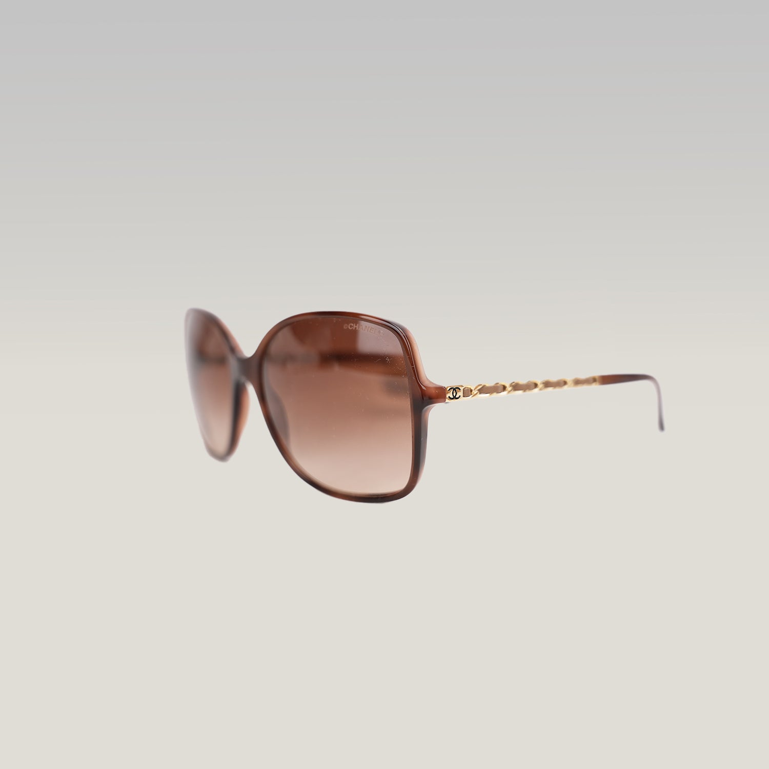 Chanel Brown Gradient Square Sunglasses with Lambskin Chain Detail