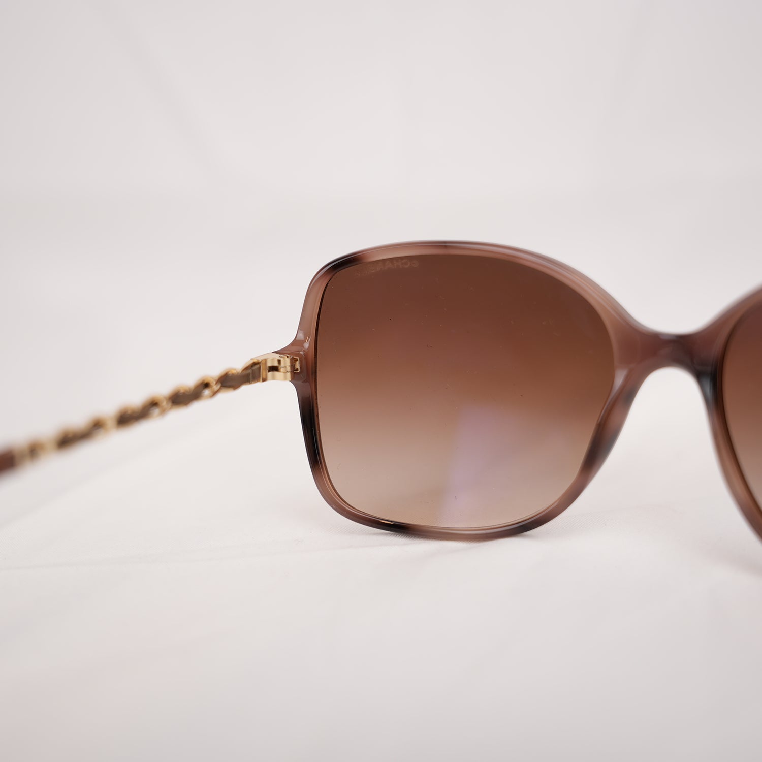 Chanel Brown Gradient Square Sunglasses with Lambskin Chain Detail