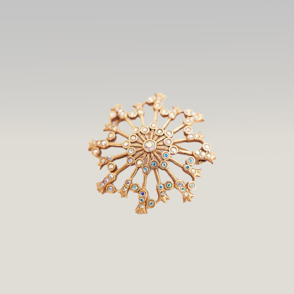 Givenchy Spilla Gioiello Dorata in Lega Metallica con Strass – Broche Vintage a Raggiera