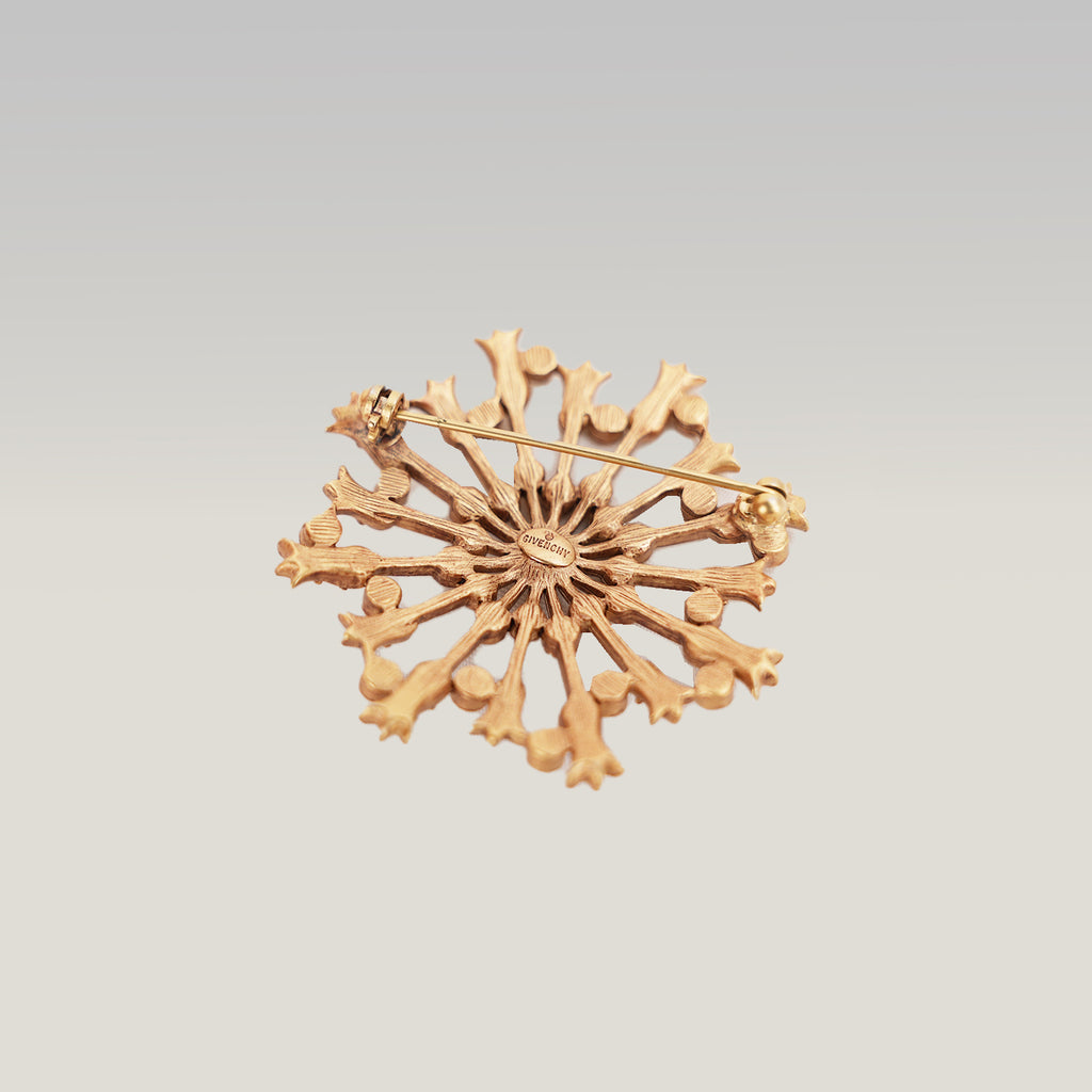 Givenchy Spilla Gioiello Dorata in Lega Metallica con Strass – Broche Vintage a Raggiera