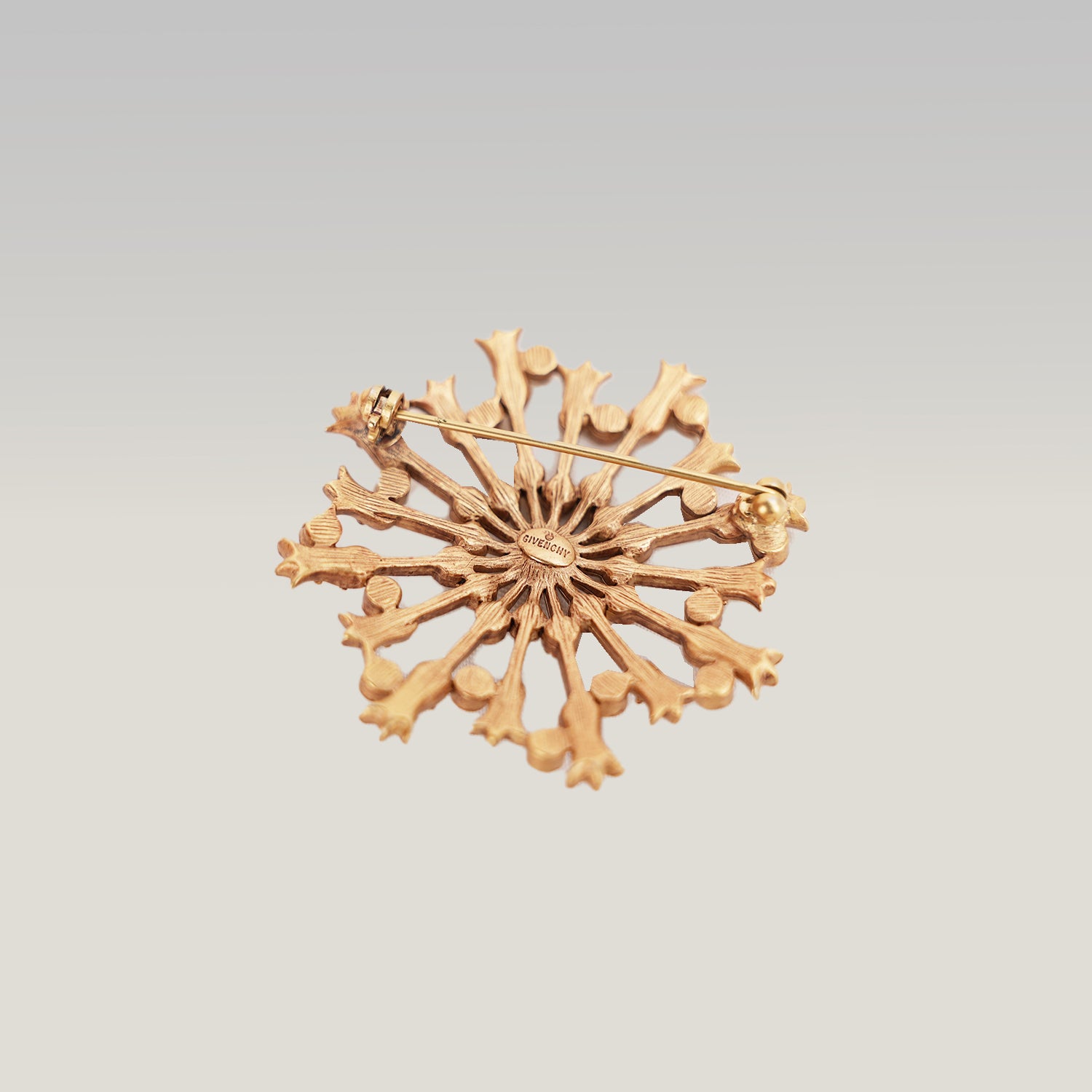 Givenchy Spilla Gioiello Dorata in Lega Metallica con Strass – Broche Vintage a Raggiera