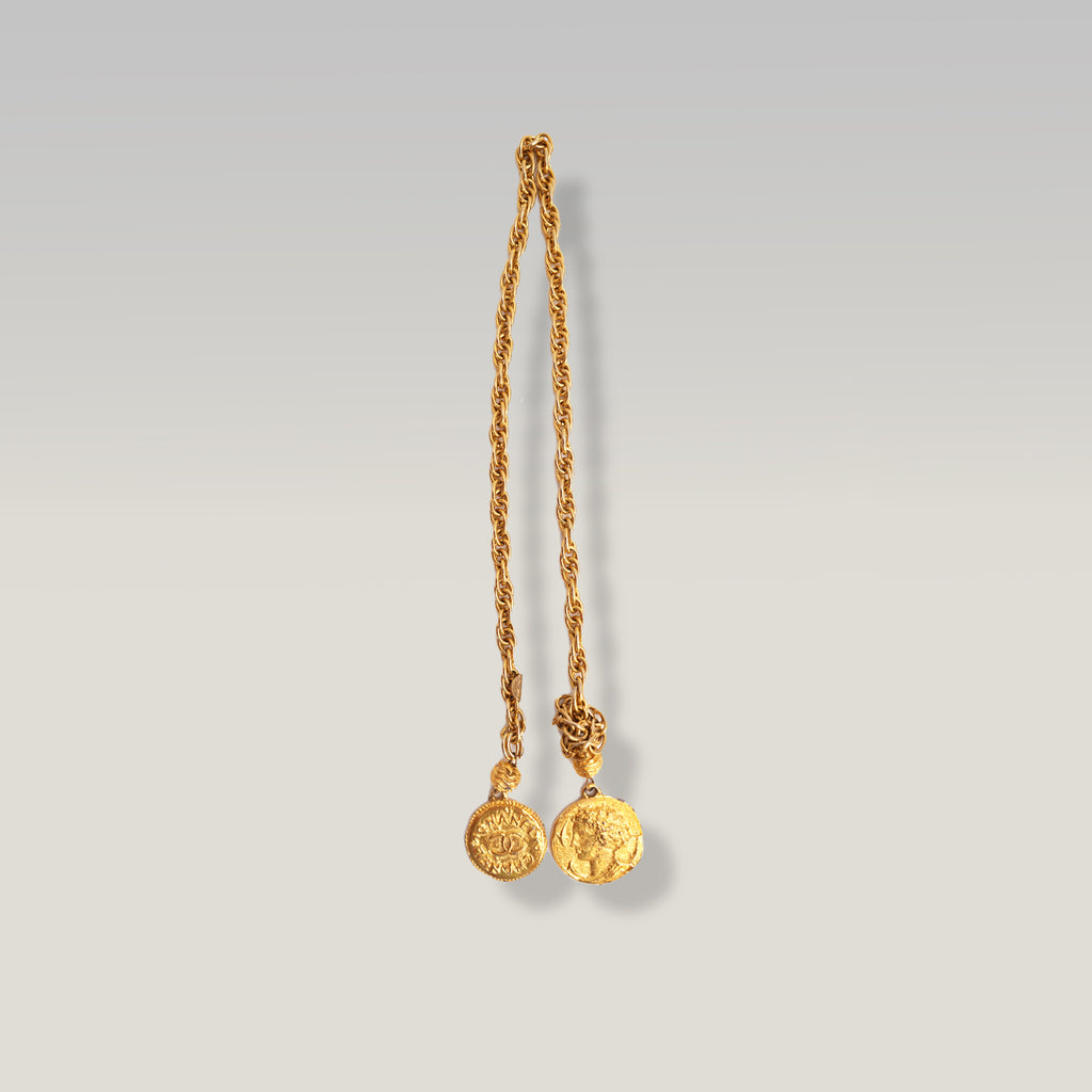 Chanel Vintage Gold-Plated CC Medallion Lariat Necklace