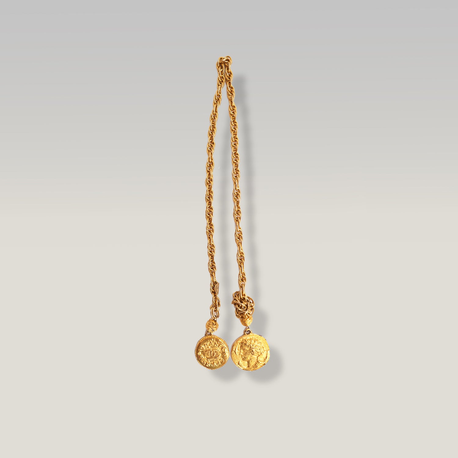Chanel Vintage Gold-Plated CC Medallion Lariat Necklace