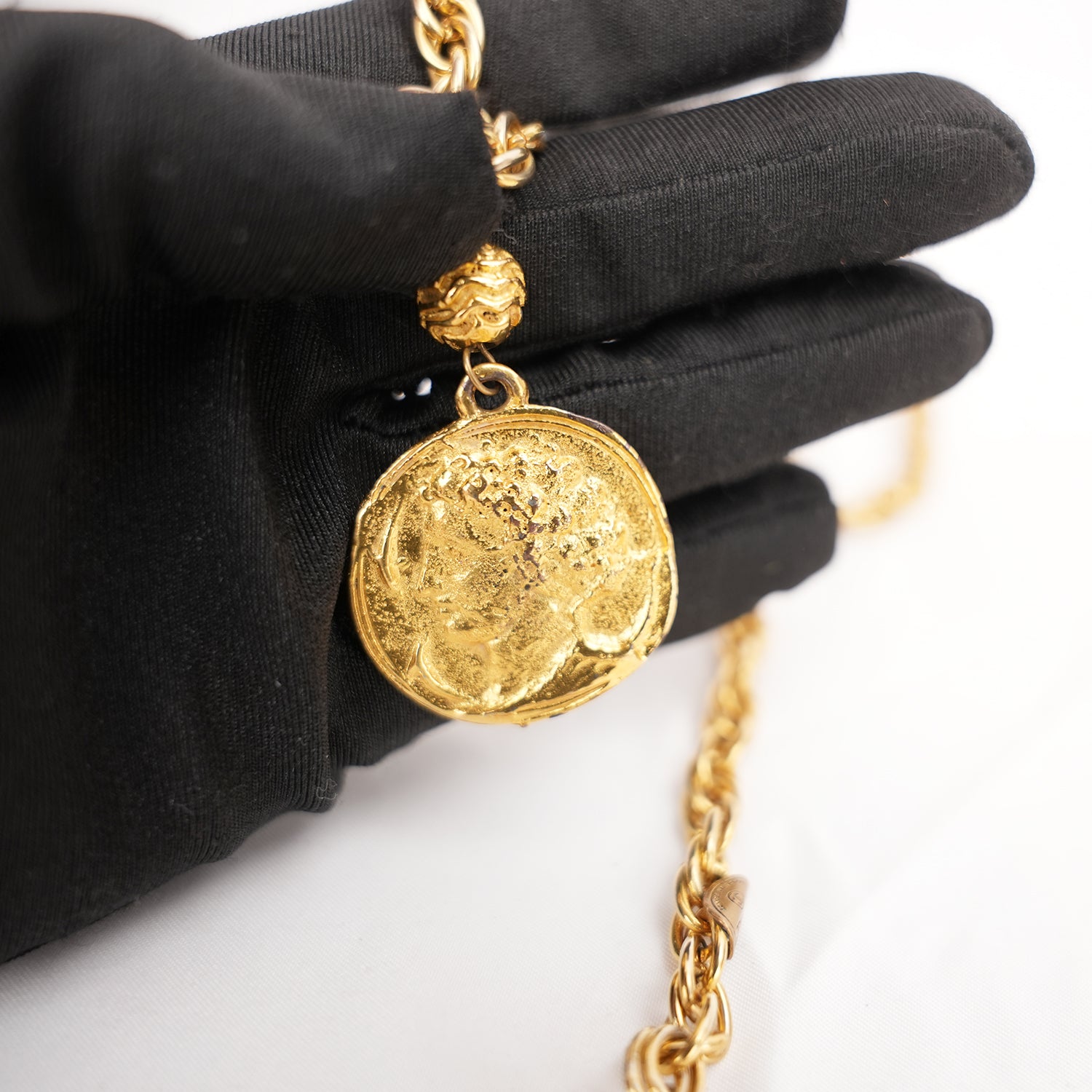 Chanel Vintage Gold-Plated CC Medallion Lariat Necklace