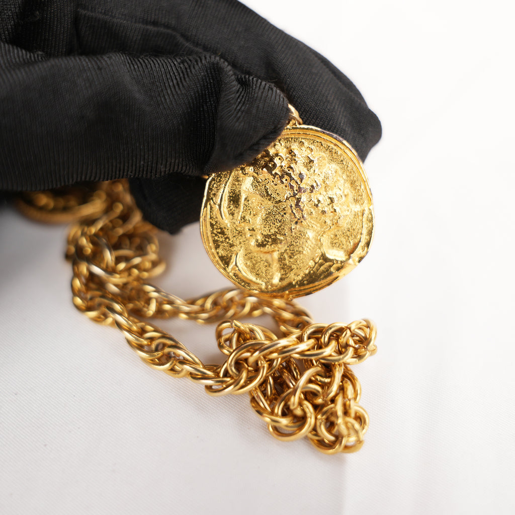 Chanel Vintage Gold-Plated CC Medallion Lariat Necklace