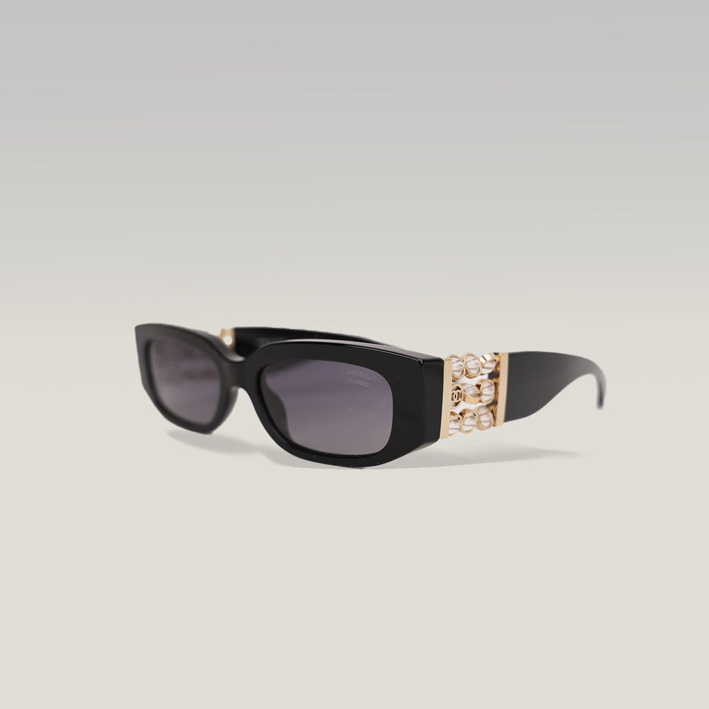 Chanel Rectangular Sunglasses with Pearl Detail – Black Acetate