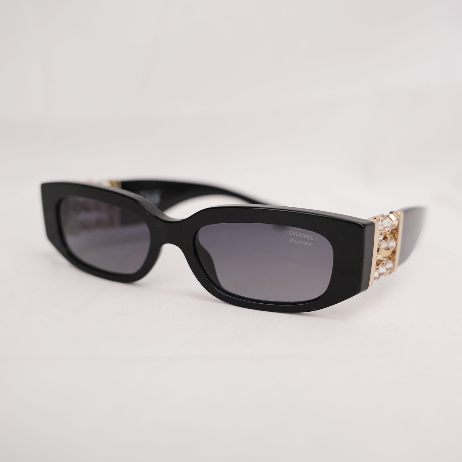 Chanel Rectangular Sunglasses with Pearl Detail – Black Acetate