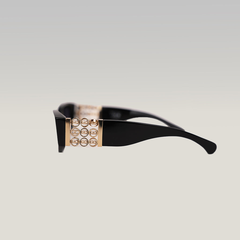 Chanel Rectangular Sunglasses with Pearl Detail – Black Acetate