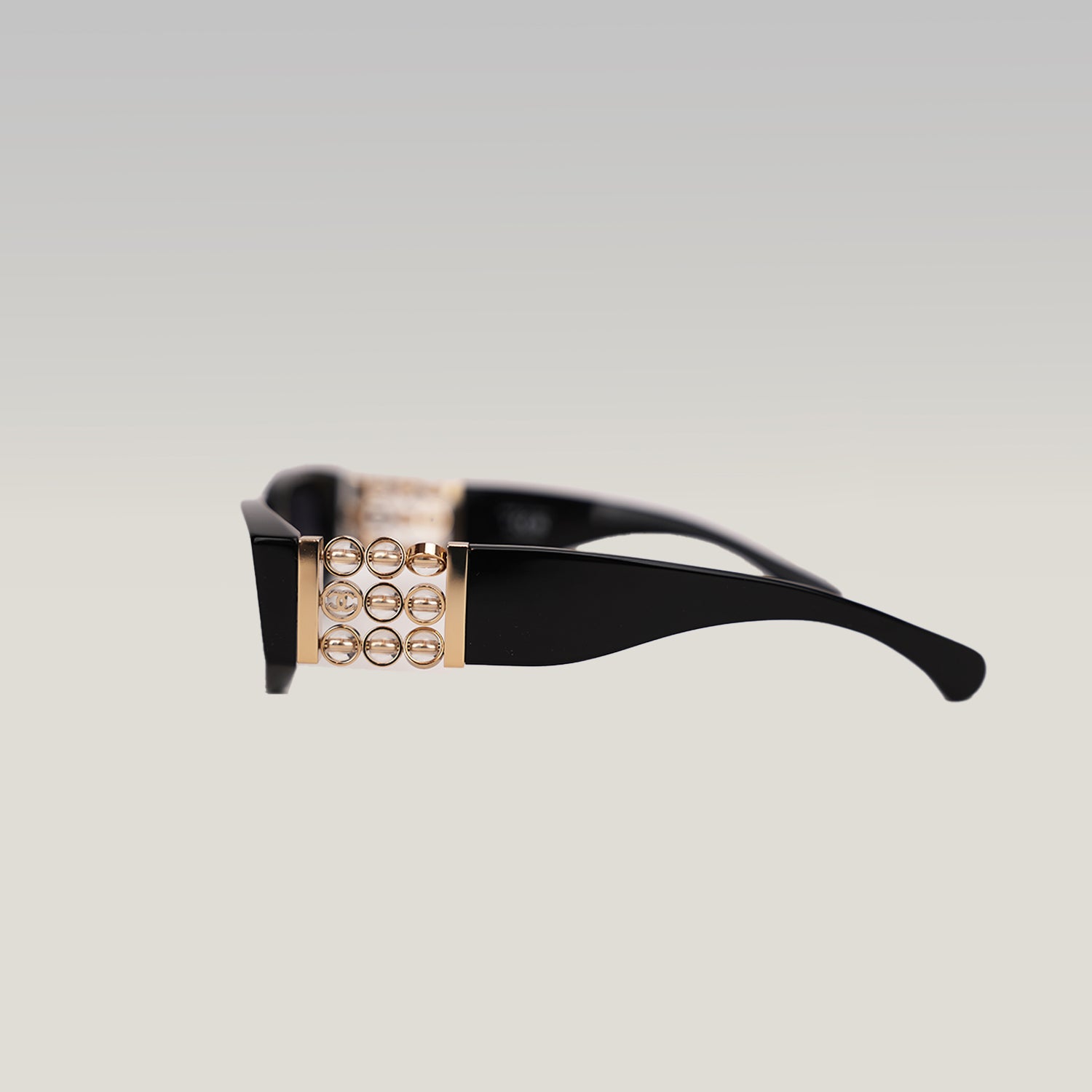 Chanel Rectangular Sunglasses with Pearl Detail – Black Acetate