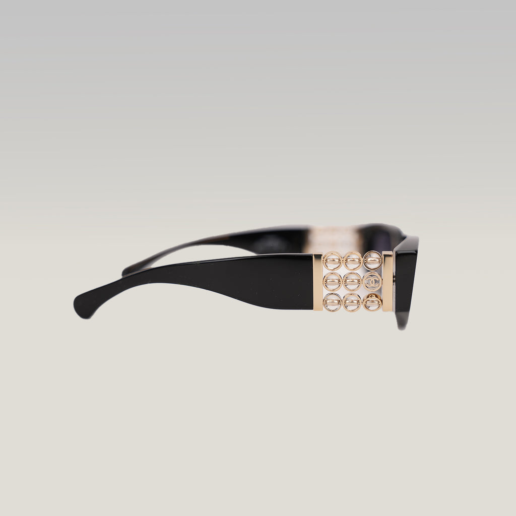 Chanel Rectangular Sunglasses with Pearl Detail – Black Acetate