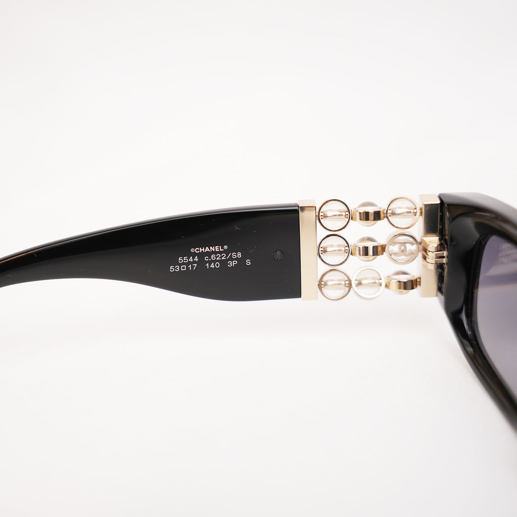 Chanel Rectangular Sunglasses with Pearl Detail – Black Acetate