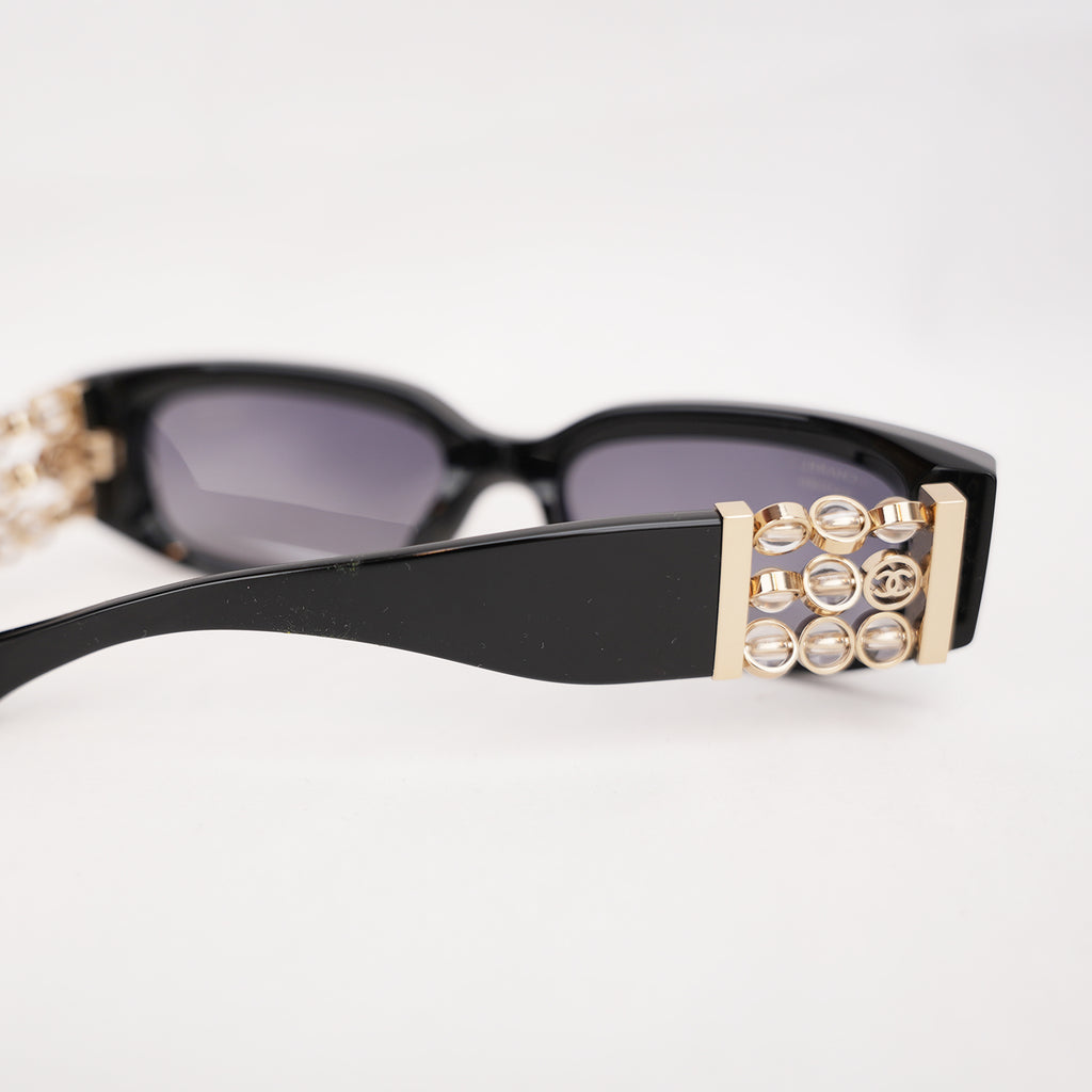 Chanel Rectangular Sunglasses with Pearl Detail – Black Acetate