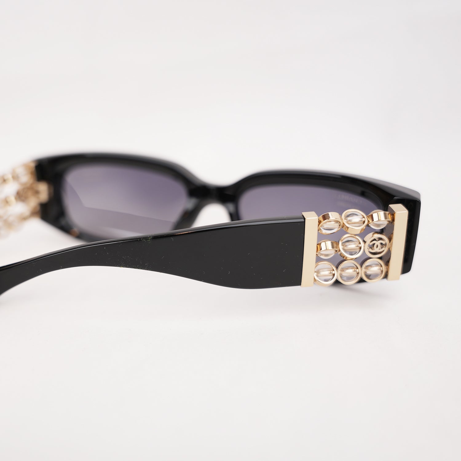 Chanel Rectangular Sunglasses with Pearl Detail – Black Acetate