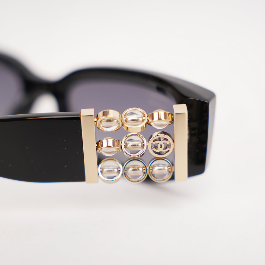 Chanel Rectangular Sunglasses with Pearl Detail – Black Acetate