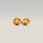 Chanel Vintage Gold Tone Logo Button Clip-On Earrings Round CC Paris
