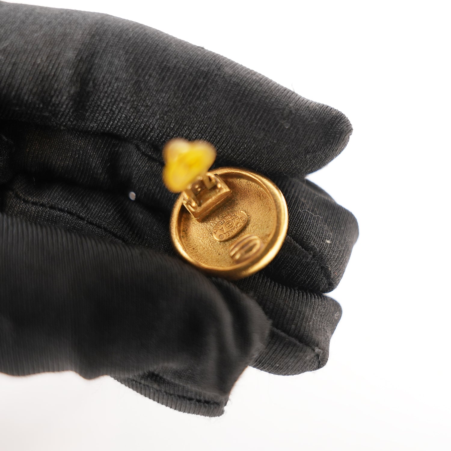 Chanel Vintage Gold Tone Logo Button Clip-On Earrings Round CC Paris