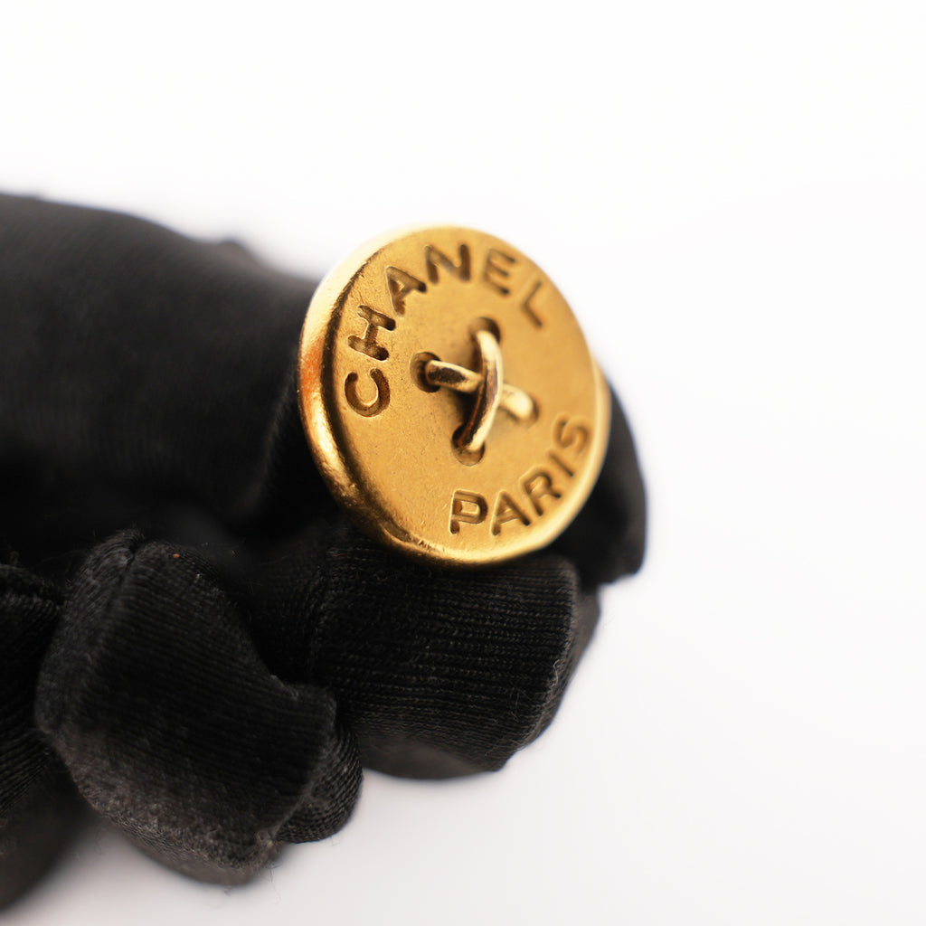 Chanel Vintage Gold Tone Logo Button Clip-On Earrings Round CC Paris