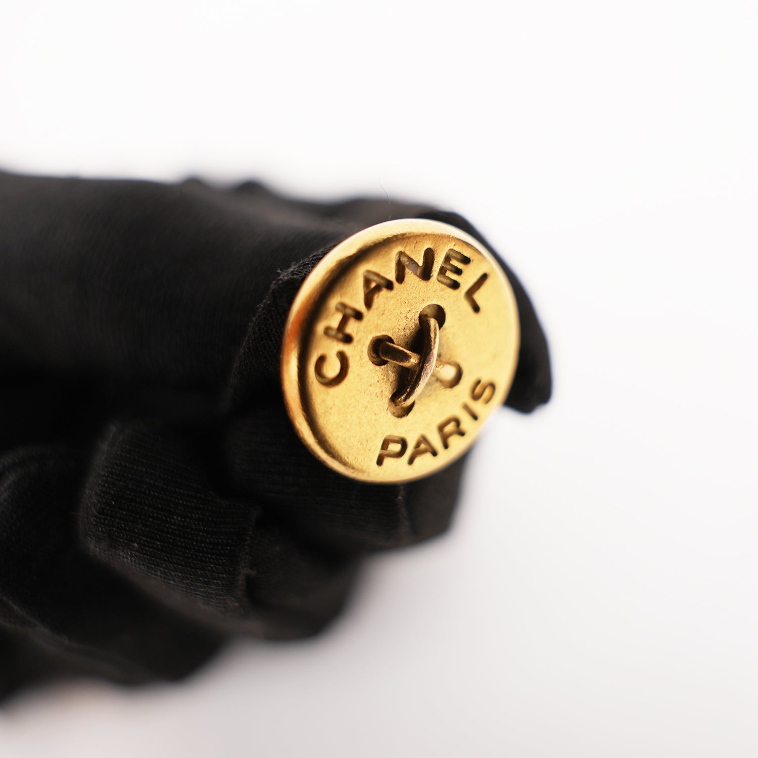 Chanel Vintage Gold Tone Logo Button Clip-On Earrings Round CC Paris