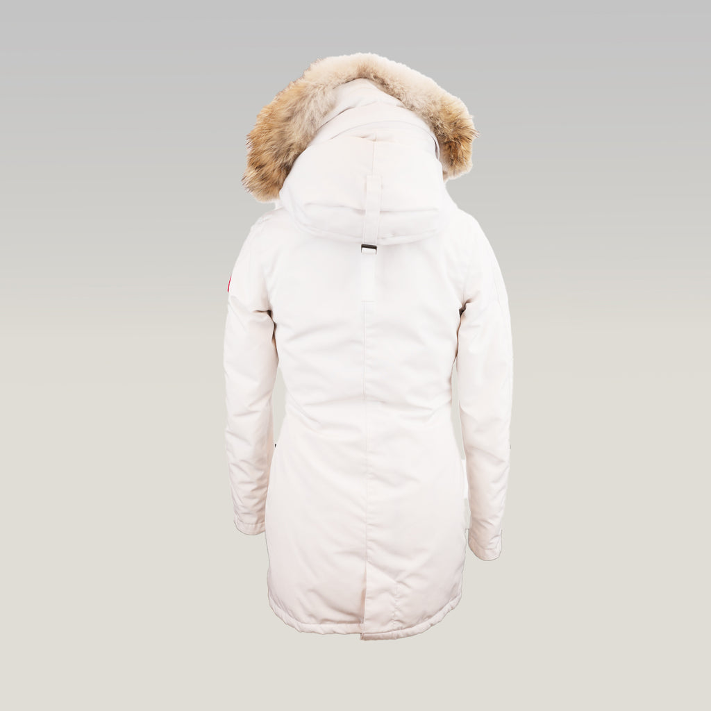 Canada Goose Victoria Parka Donna Bianco Piumino Lungo con Cappuccio e Pelliccia Giacca Invernale Antivento
