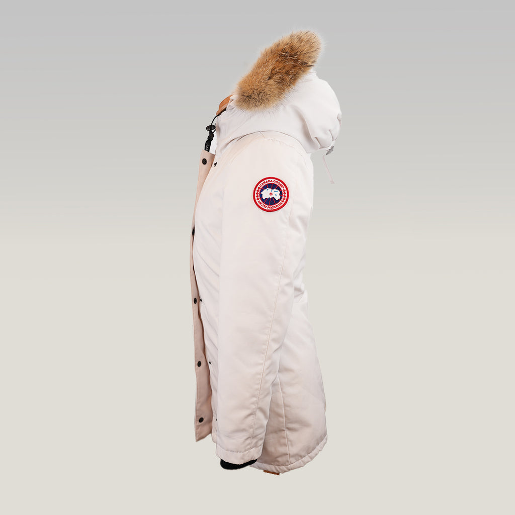 Canada Goose Victoria Parka Donna Bianco Piumino Lungo con Cappuccio e Pelliccia Giacca Invernale Antivento