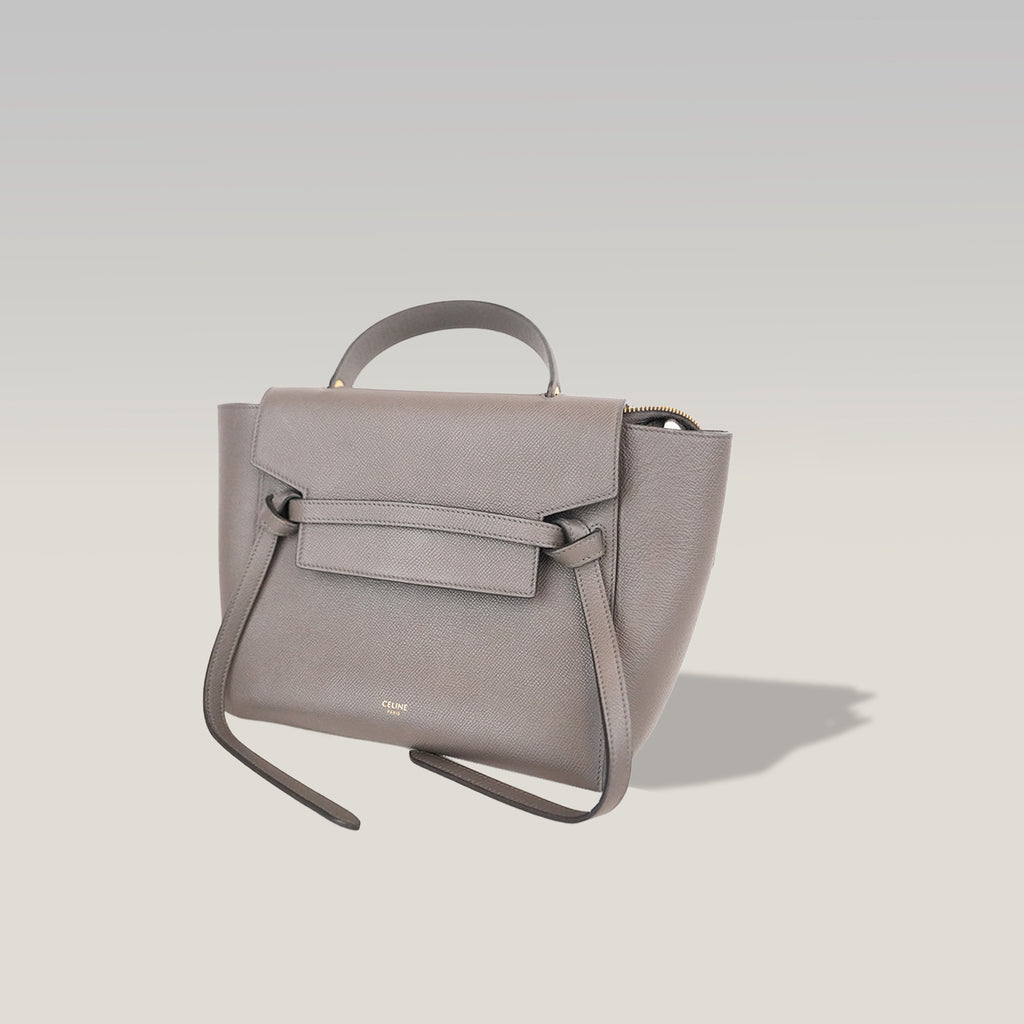 Celine Micro Belt Bag Borsa a Mano in Pelle di Vitello Martellata Grigia 24 cm