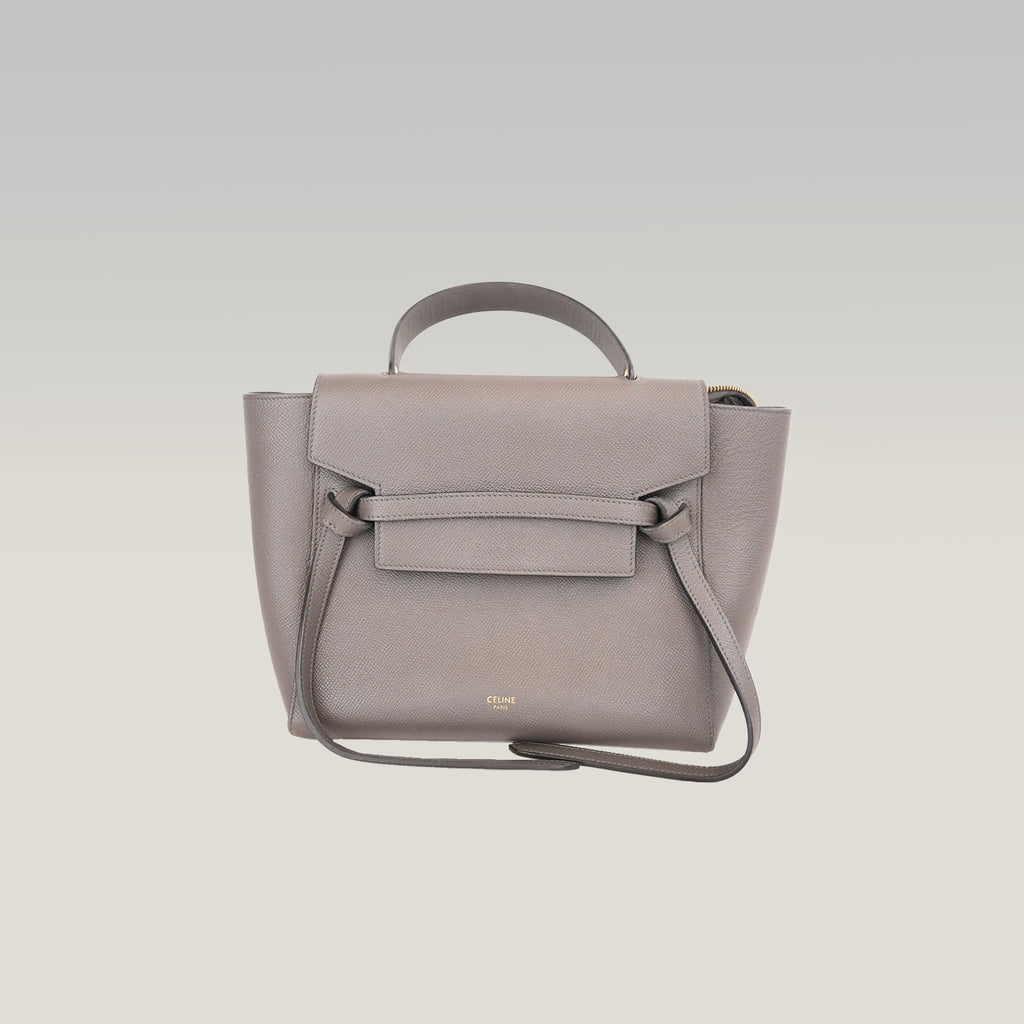 Celine Micro Belt Bag Borsa a Mano in Pelle di Vitello Martellata Grigia 24 cm