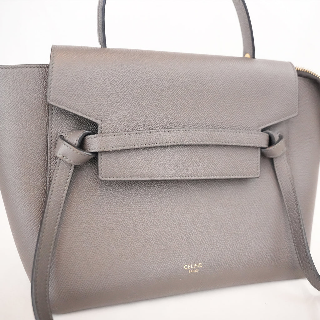 Celine Micro Belt Bag Borsa a Mano in Pelle di Vitello Martellata Grigia 24 cm