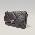Chanel 19 Large Flap Bag Black Lambskin Quilted Leather Silver Hardware