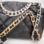 Chanel 19 Large Flap Bag Black Lambskin Quilted Leather Silver Hardware