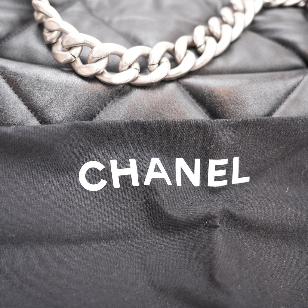 Chanel 19 Large Flap Bag Black Lambskin Quilted Leather Silver Hardware
