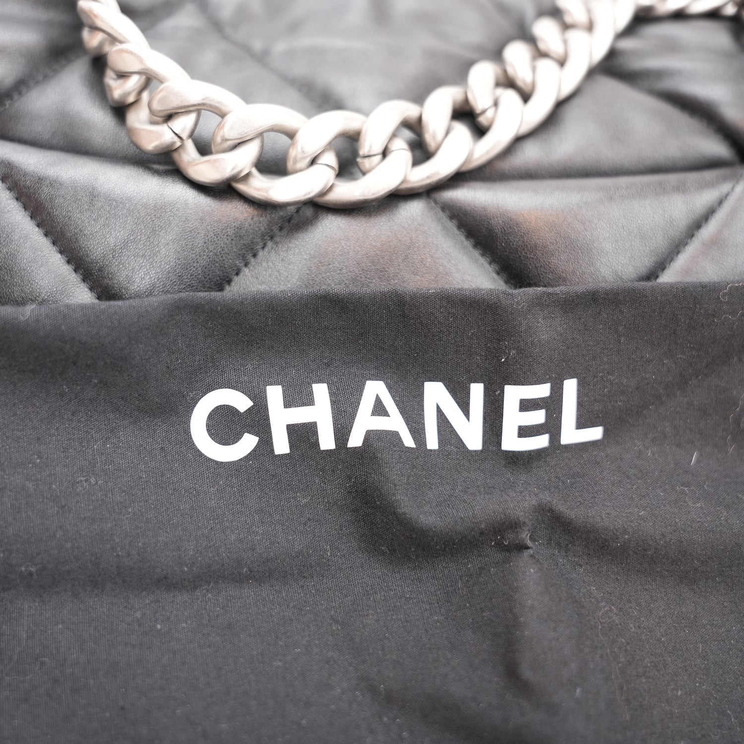 Chanel 19 Large Flap Bag Black Lambskin Quilted Leather Silver Hardware