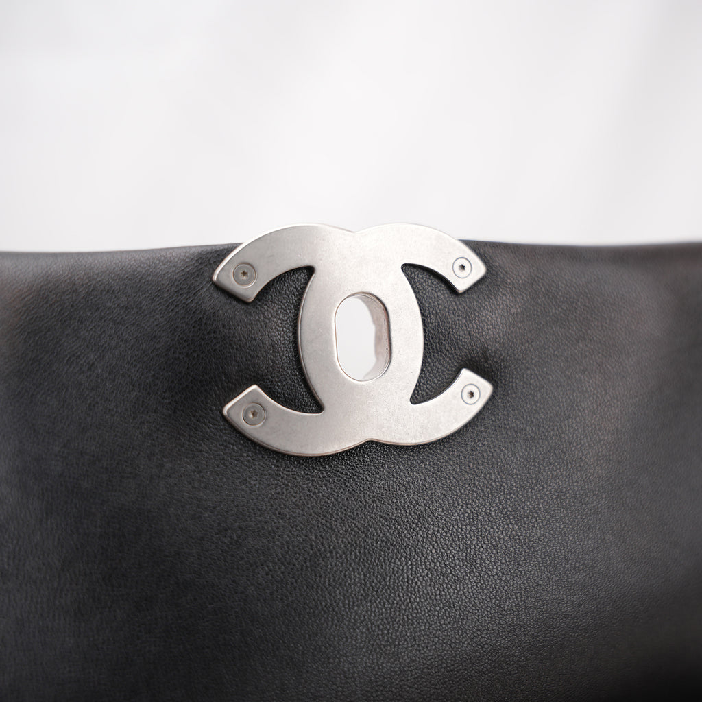 Chanel 19 Large Flap Bag Black Lambskin Quilted Leather Silver Hardware