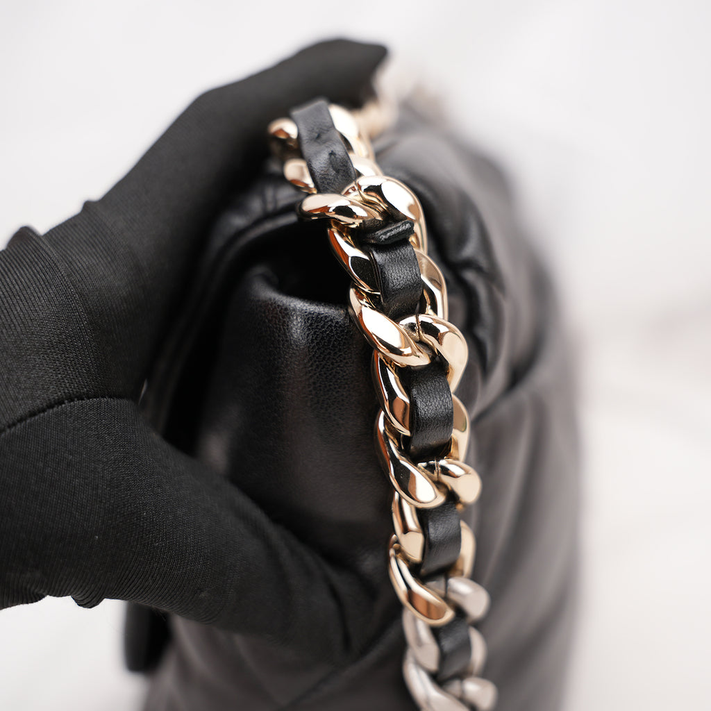 Chanel 19 Large Flap Bag Black Lambskin Quilted Leather Silver Hardware