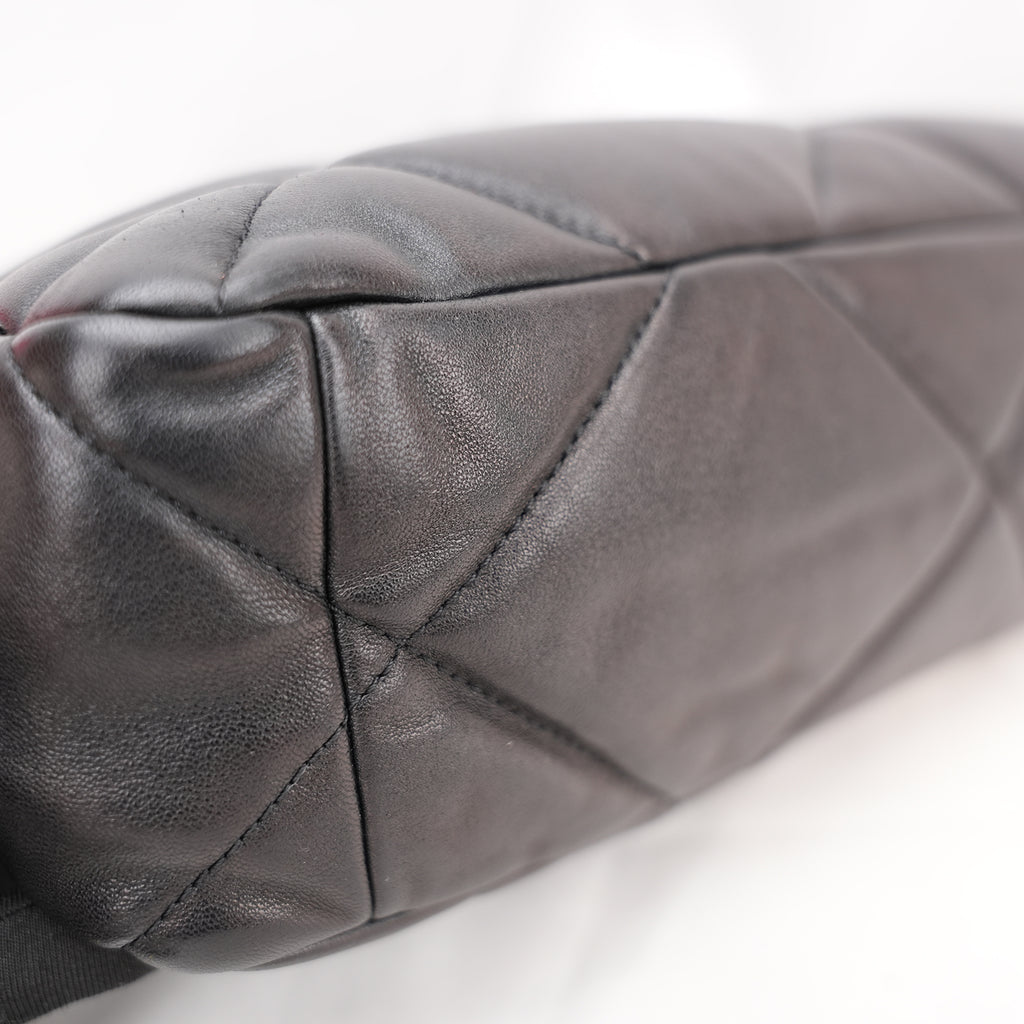 Chanel 19 Large Flap Bag Black Lambskin Quilted Leather Silver Hardware