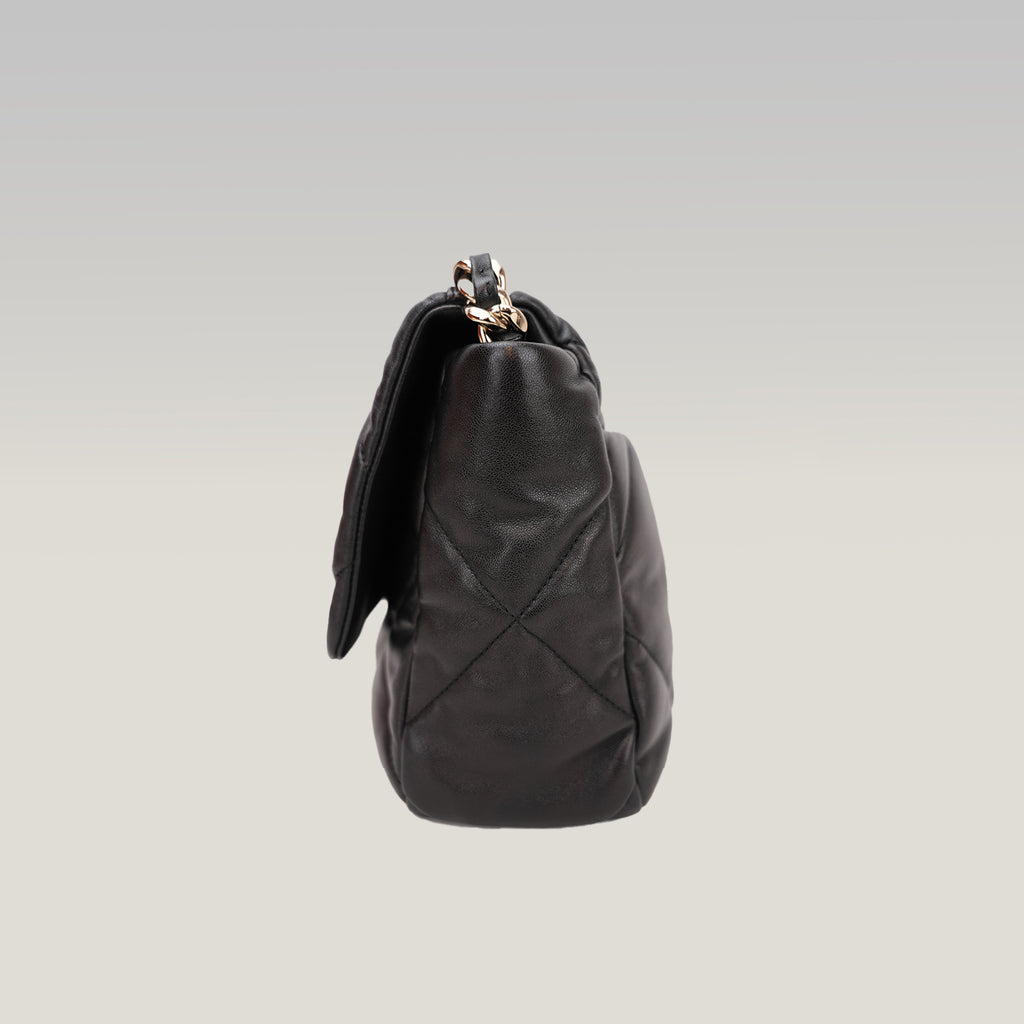 Chanel 19 Large Flap Bag Black Lambskin Quilted Leather Silver Hardware