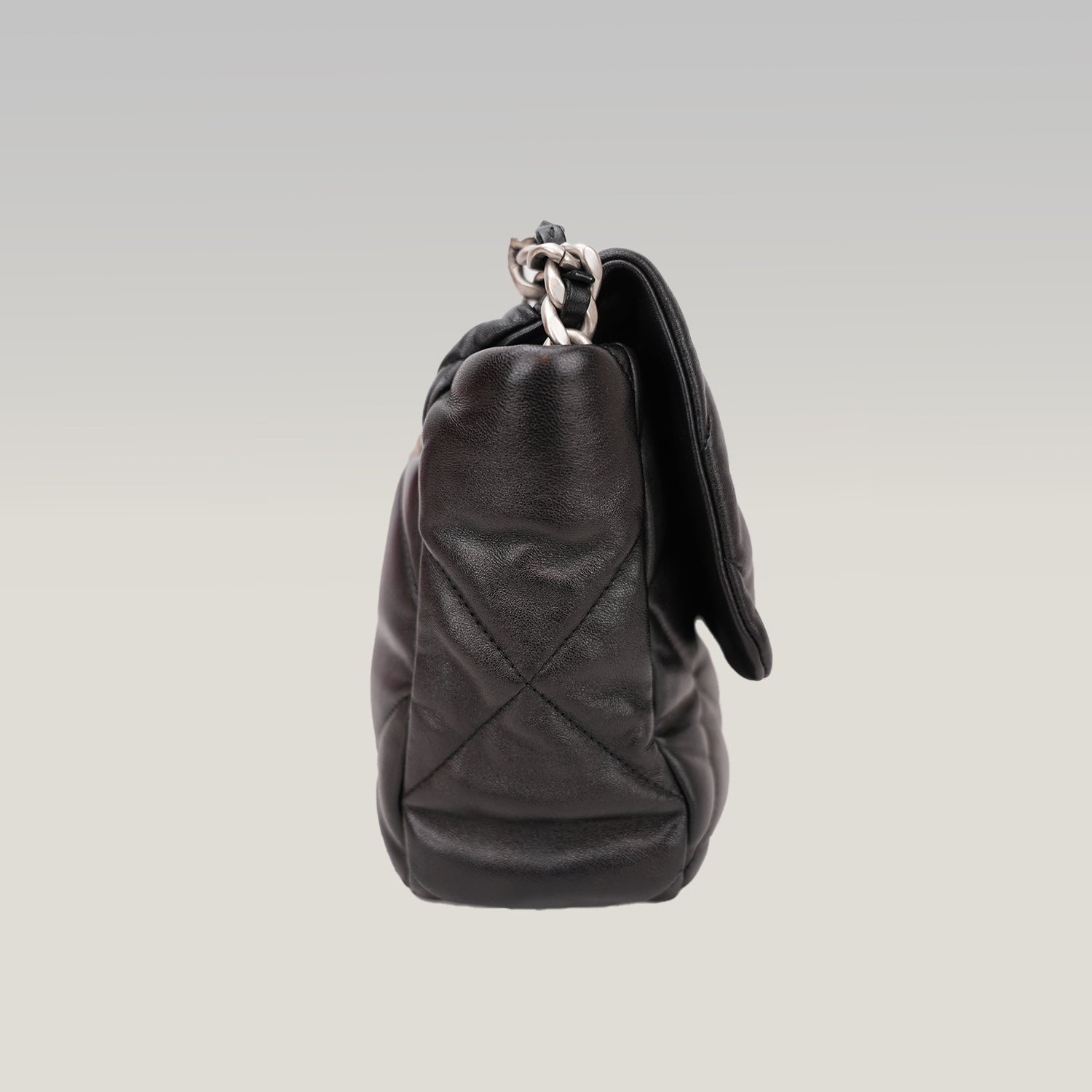 Chanel 19 Large Flap Bag Black Lambskin Quilted Leather Silver Hardware