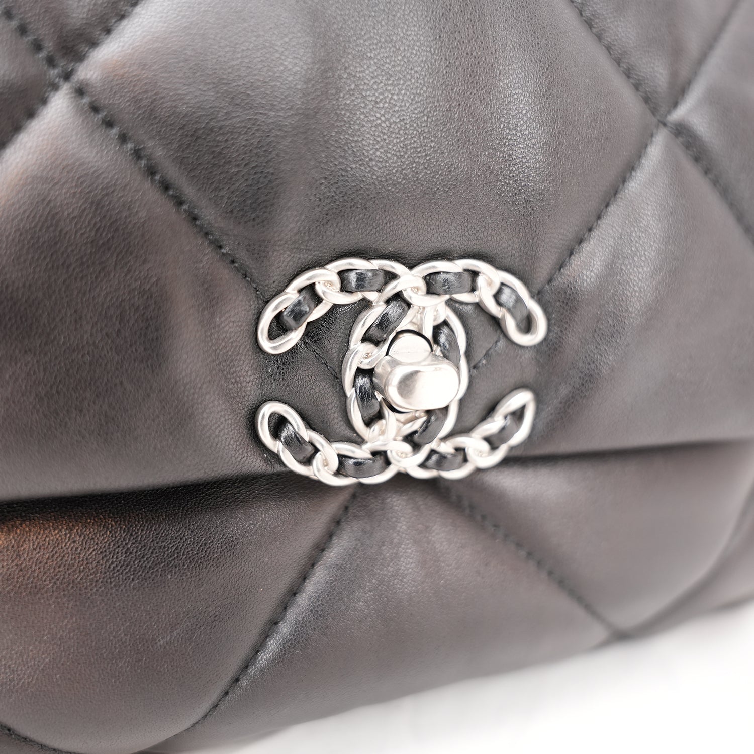 Chanel 19 Large Flap Bag Black Lambskin Quilted Leather Silver Hardware